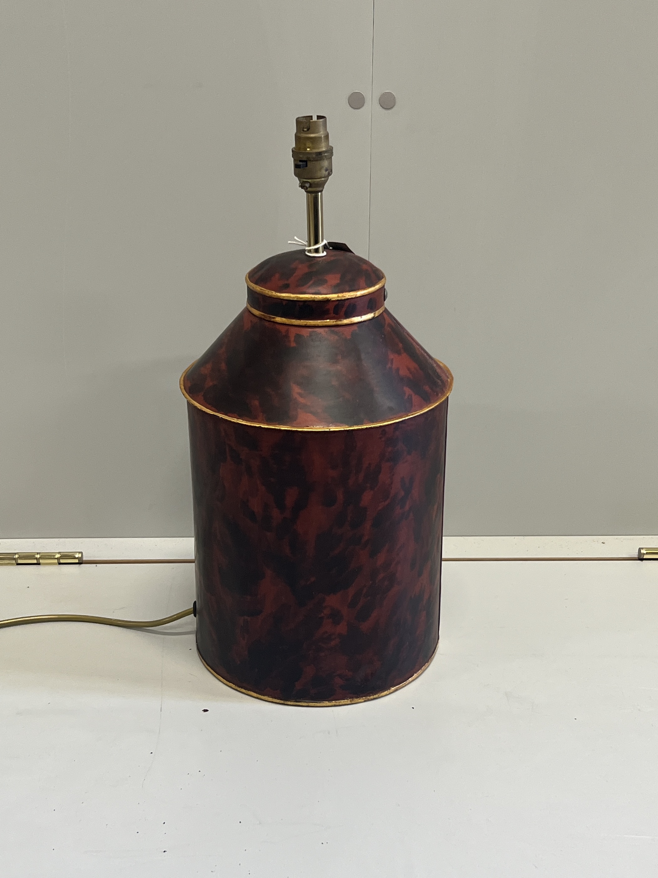 A Toleware canister table lamp, height including fitting 47cm
